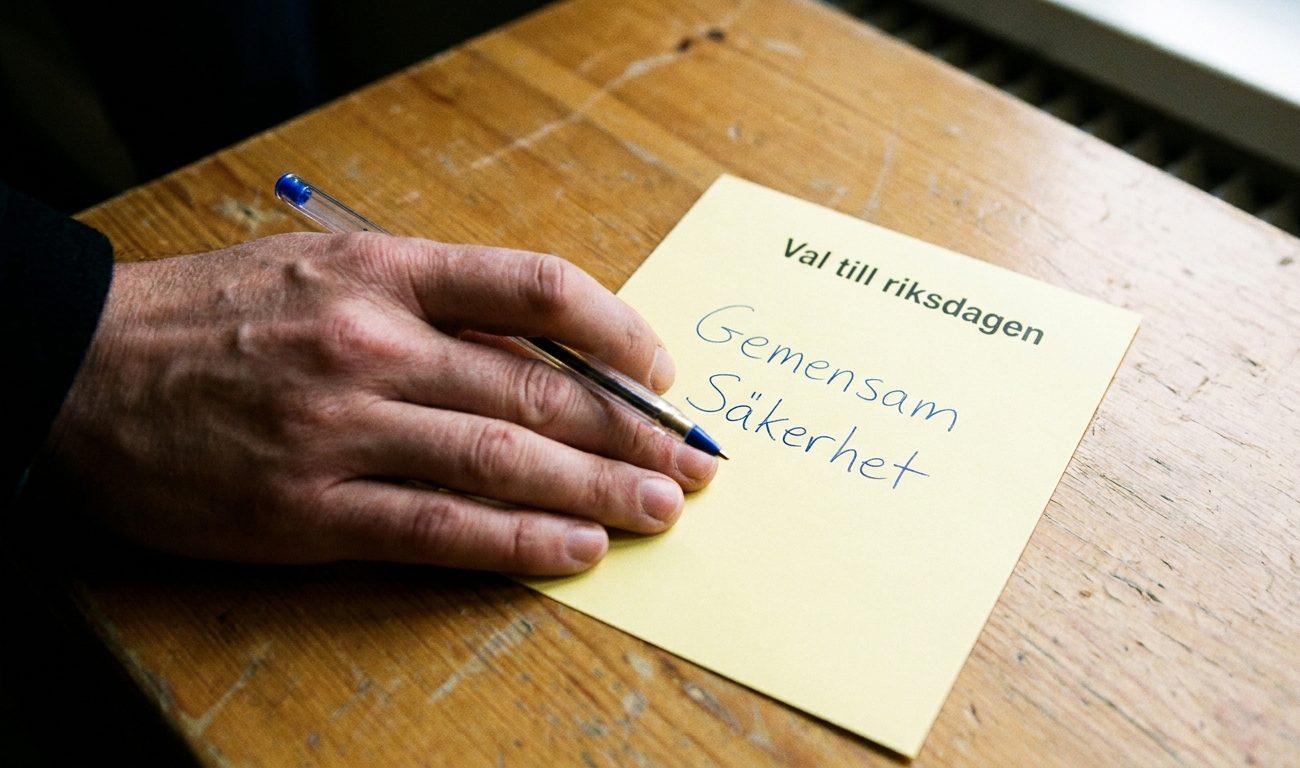 Blank gul valsedel med Gemensam Säkerhet handskrivet